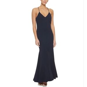 DKNY Navy Beaded Crossback Maxi Dress Gown  Women's‎ 4 NWT (D1)